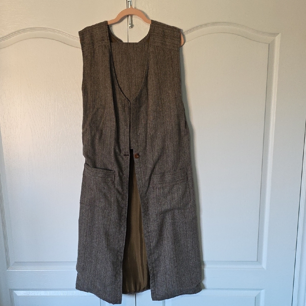 Skirt Set, Brown Sleeveless Vest with Pockets And Skirt